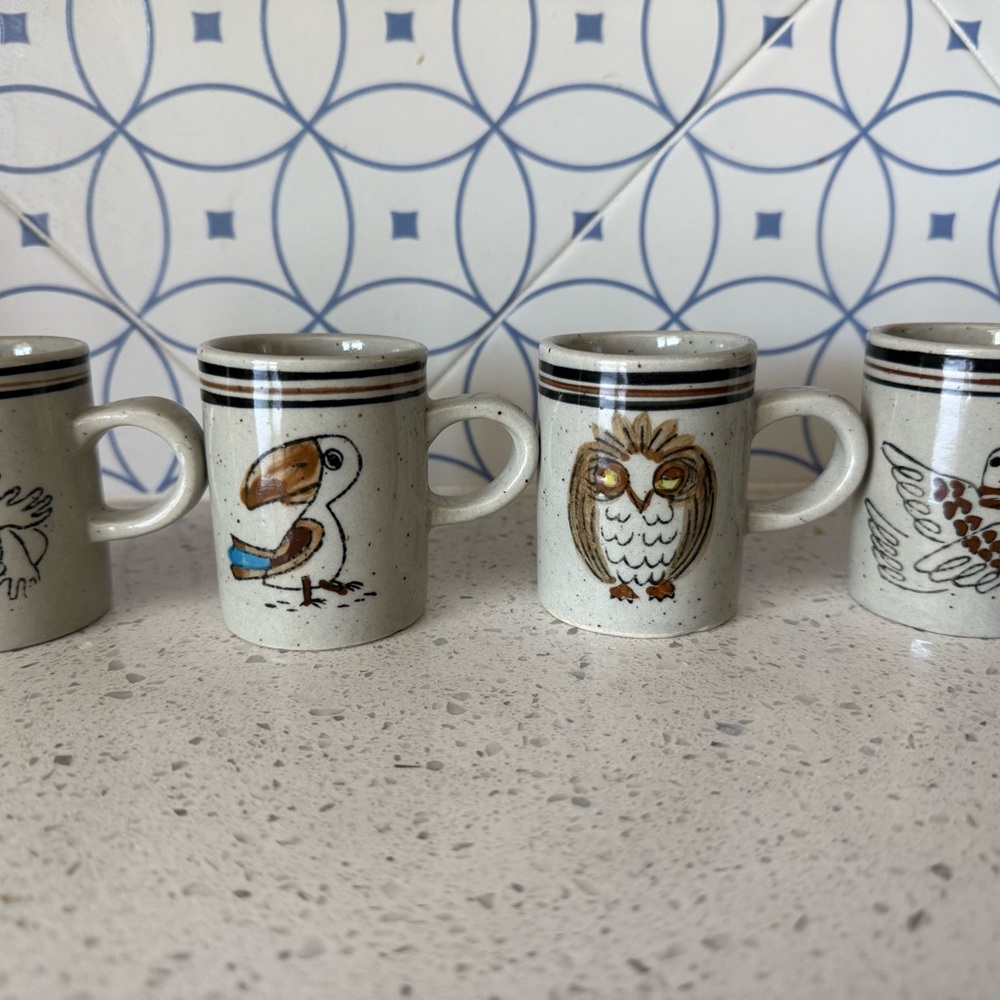 Cream and Brown Animal Sketch Mugs Set for Dining